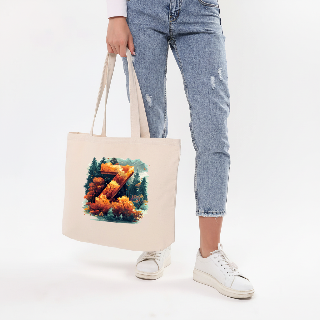 Autumn Leaf Forest Letter Z Horizontal Canvas Tote Bag