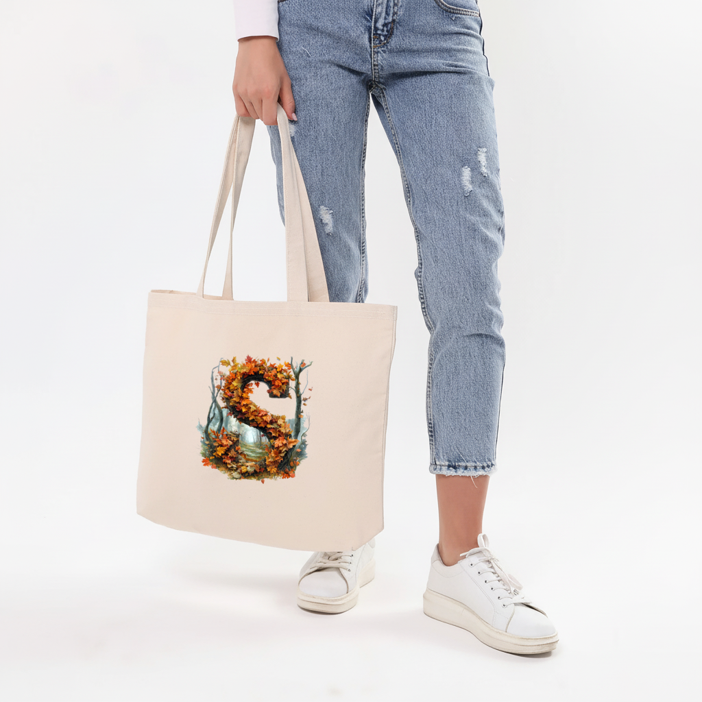 Autumn Maple Leaf Letter S Horizontal Canvas Tote Bag