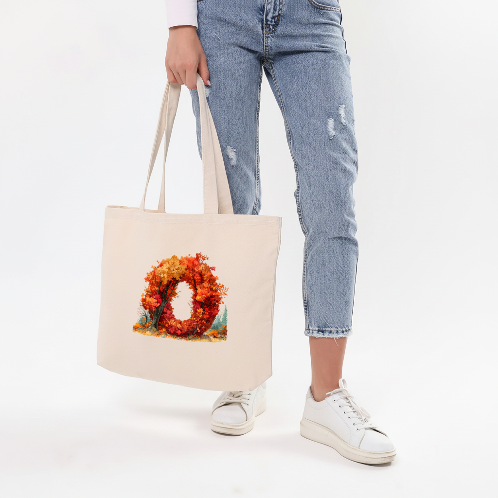 Autumn Leaf Letter O Horizontal Canvas Tote Bag