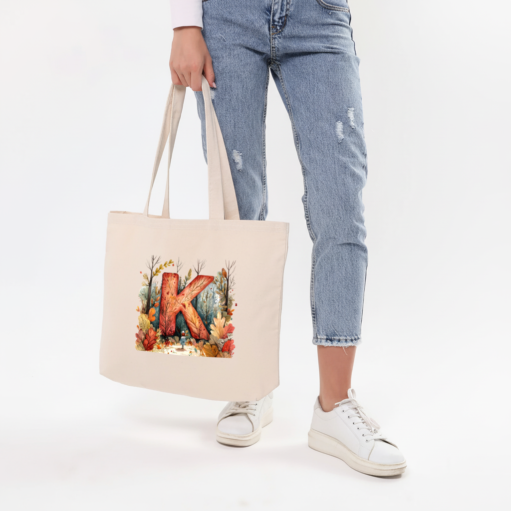 Autumn Forest Letter K Horizontal Canvas Tote Bag