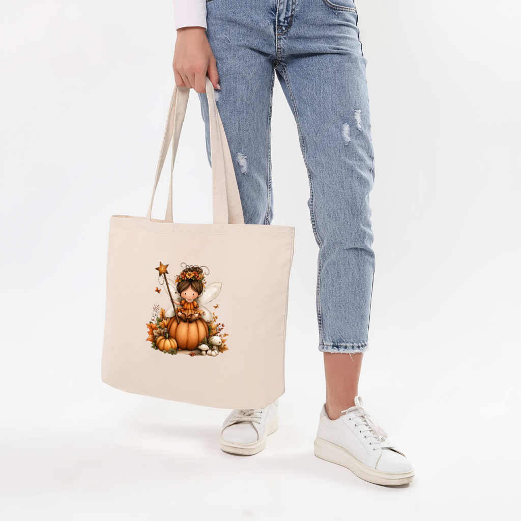 Whimsical Autumn Pumpkin Fairy Horizontal Canvas Tote Bag