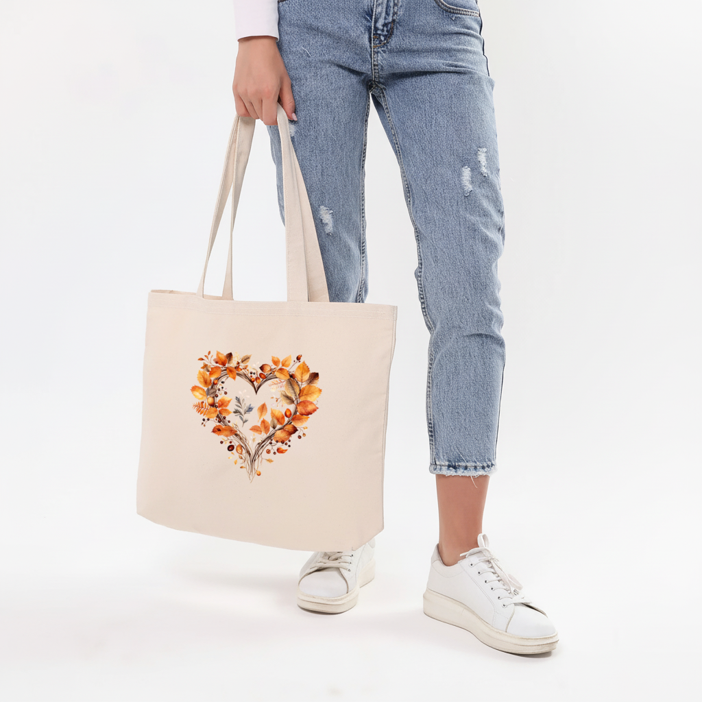 Orange Autumn Leaves Heart Horizontal Canvas Tote Bag