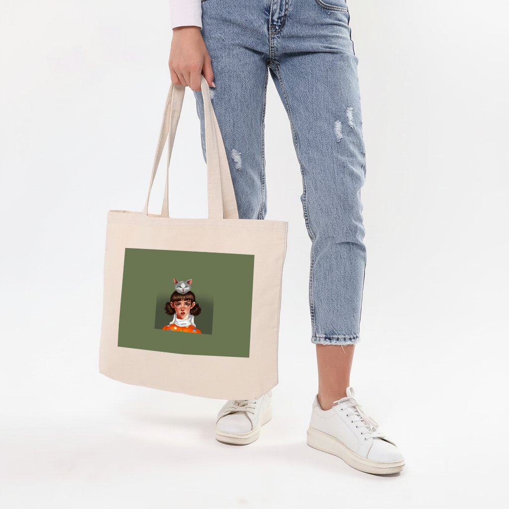 Mood Kedi ve Ben Dokunma Telefonuma! Yatay Canvas Çanta