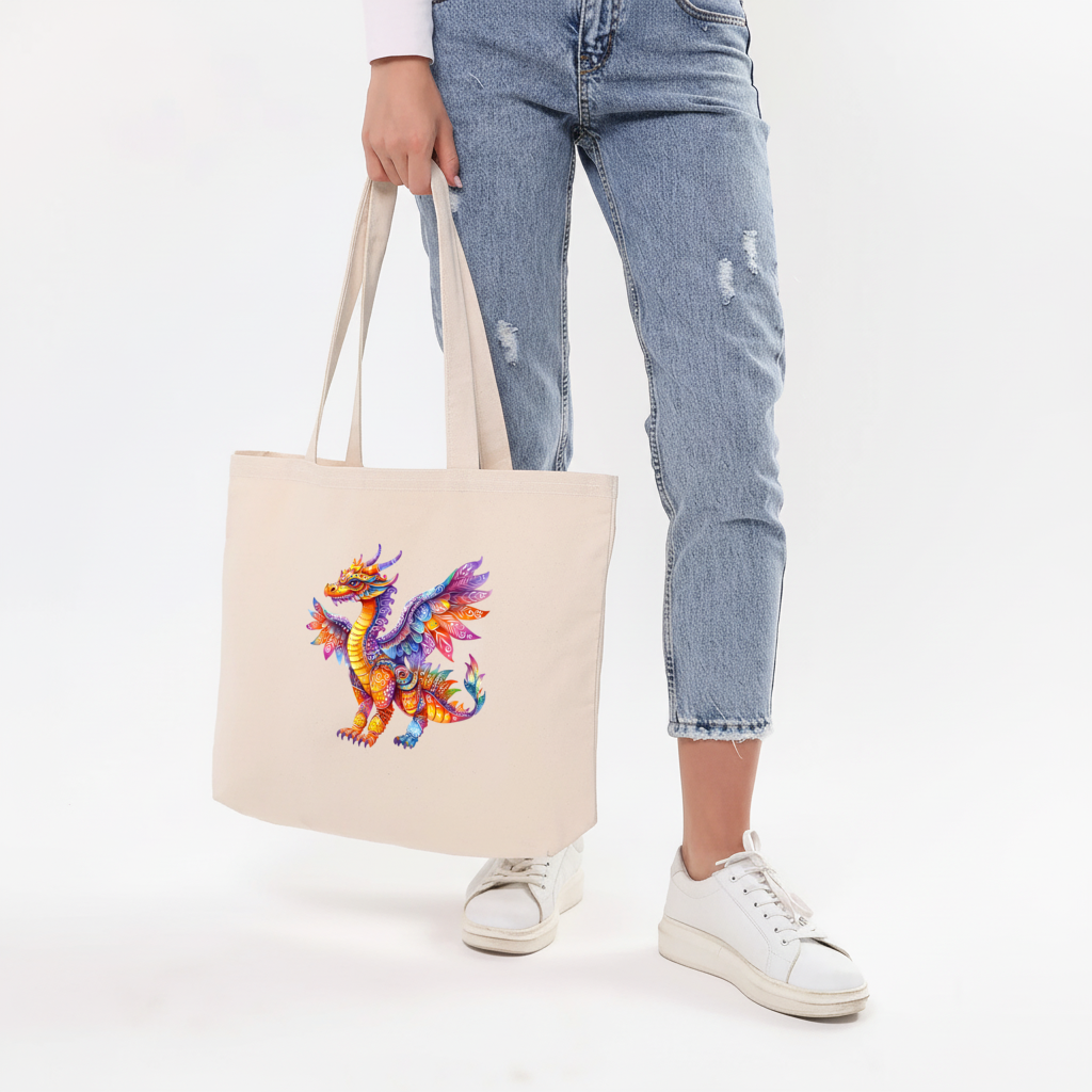Vibrant Rainbow Mythical Dragon Horizontal Canvas Tote Bag