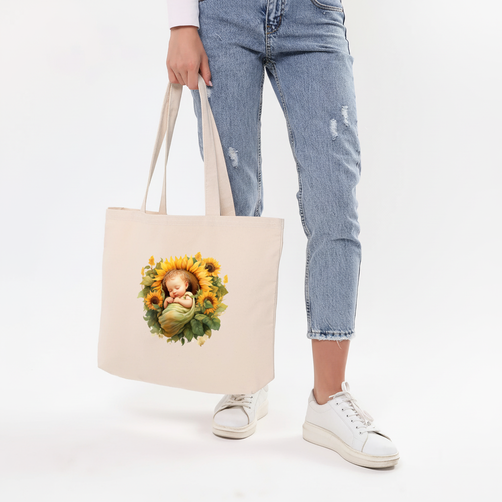 Sleeping Baby in Sunflower Horizontal Canvas Tote Bag