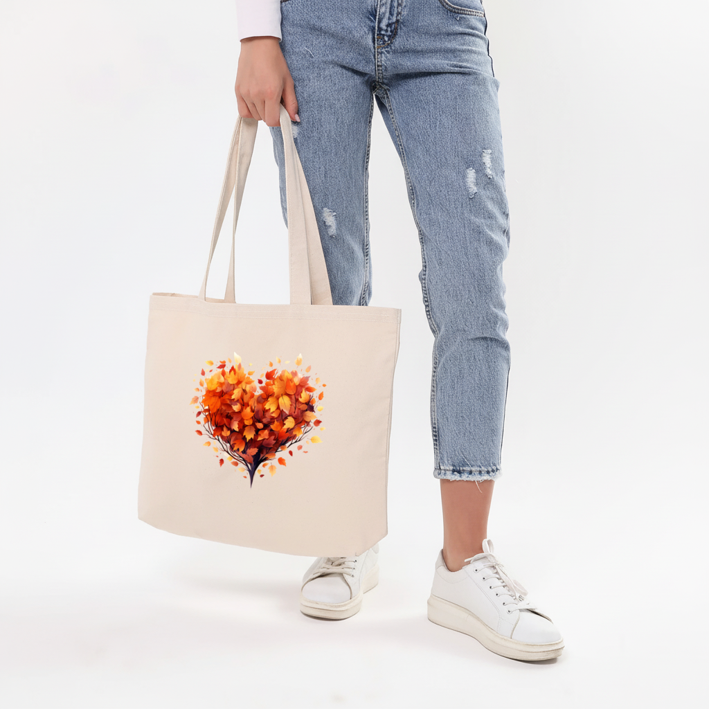 Autumn Leaf Heart Horizontal Canvas Tote Bag