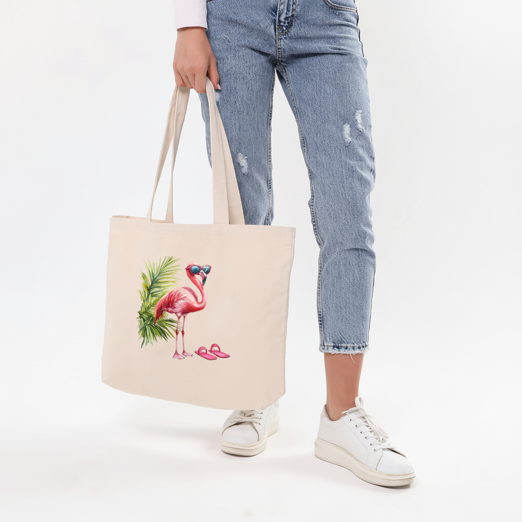 Güneş Gözlüklü Pembe Flamingo Yatay Canvas Çanta