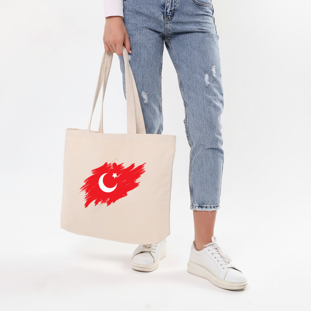 Fırça Darbeli Ay Yıldız Türkiye Bayrağı Yatay Canvas Çanta