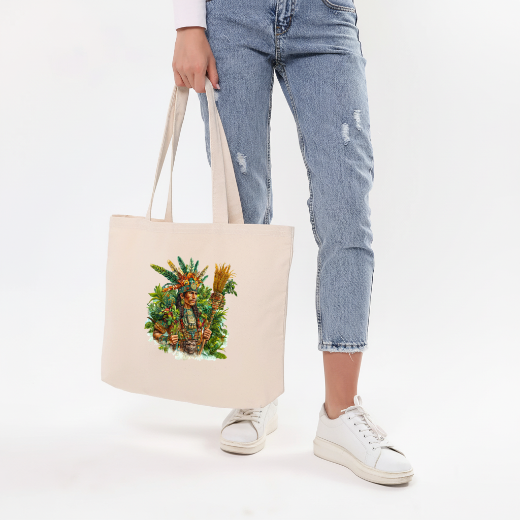 Maya Mısır Rahibi ve Tüylü Başlık Yatay Canvas Çanta