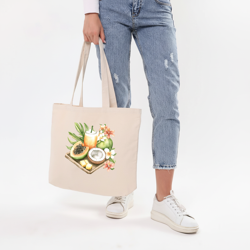 Tropical Papaya and Coconut Juice Horizontal Canvas Tote Bag