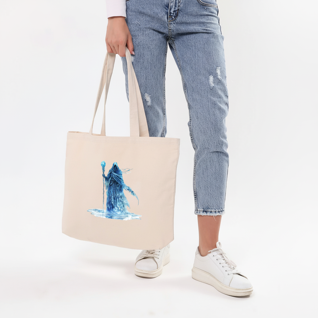 Blue Frost Mage Hooded Wizard Staff Horizontal Canvas Tote Bag