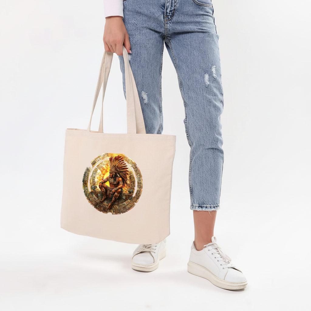 Ancient Aztec Sun Warrior Horizontal Canvas Tote Bag