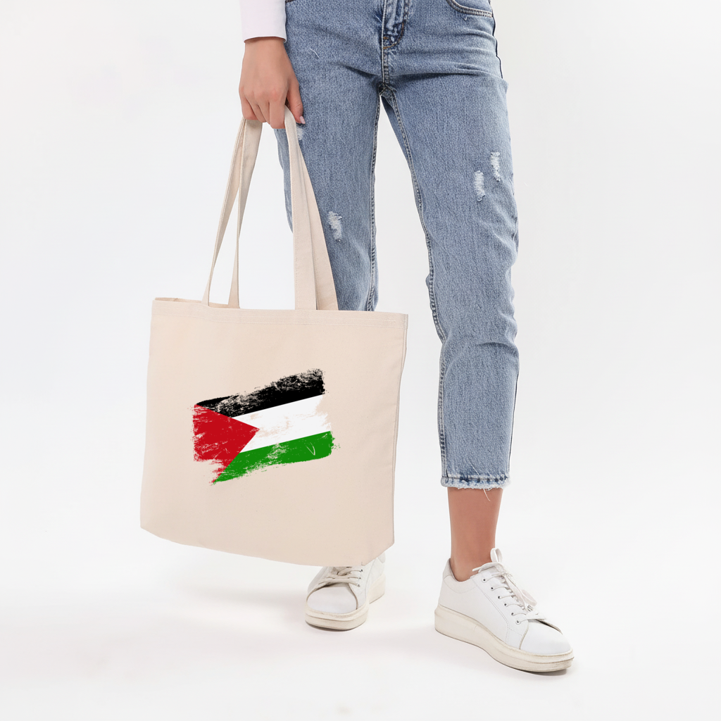 Palestine Resistance Flag Brush Stroke Horizontal Canvas Tote Bag