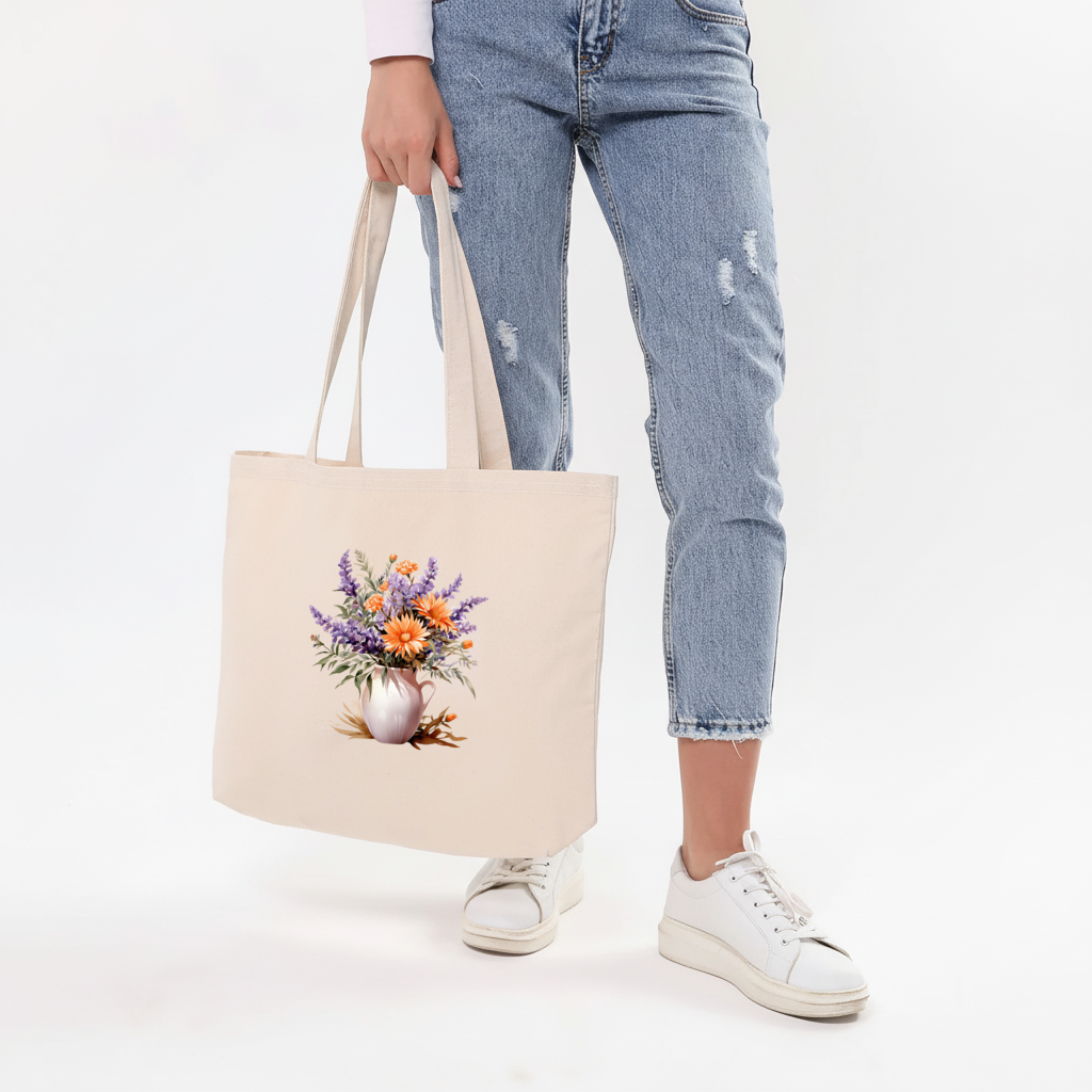 Cottagecore Wildflower Pitcher Horizontal Canvas Tote Bag
