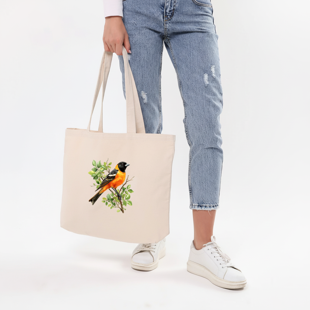 Baltimore Oriole on Branch Horizontal Canvas Tote Bag