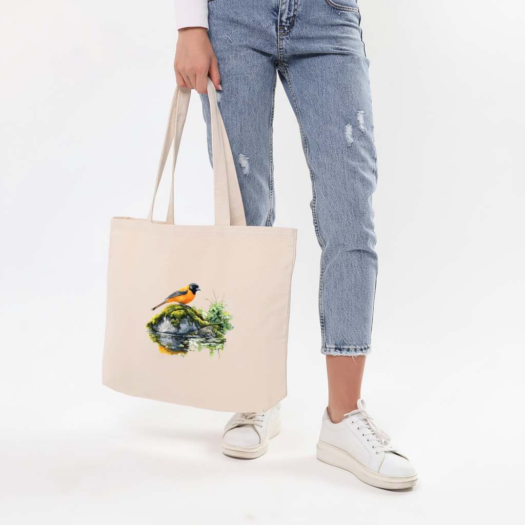 Orange Baltimore Oriole Bird Horizontal Canvas Tote Bag