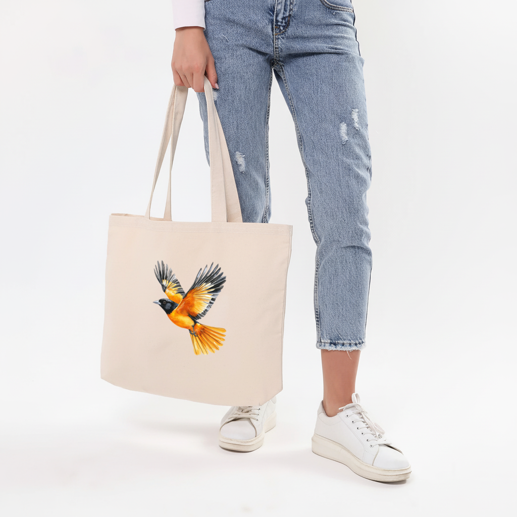 Turuncu Siyah Oryol Kuşu Yatay Canvas Çanta