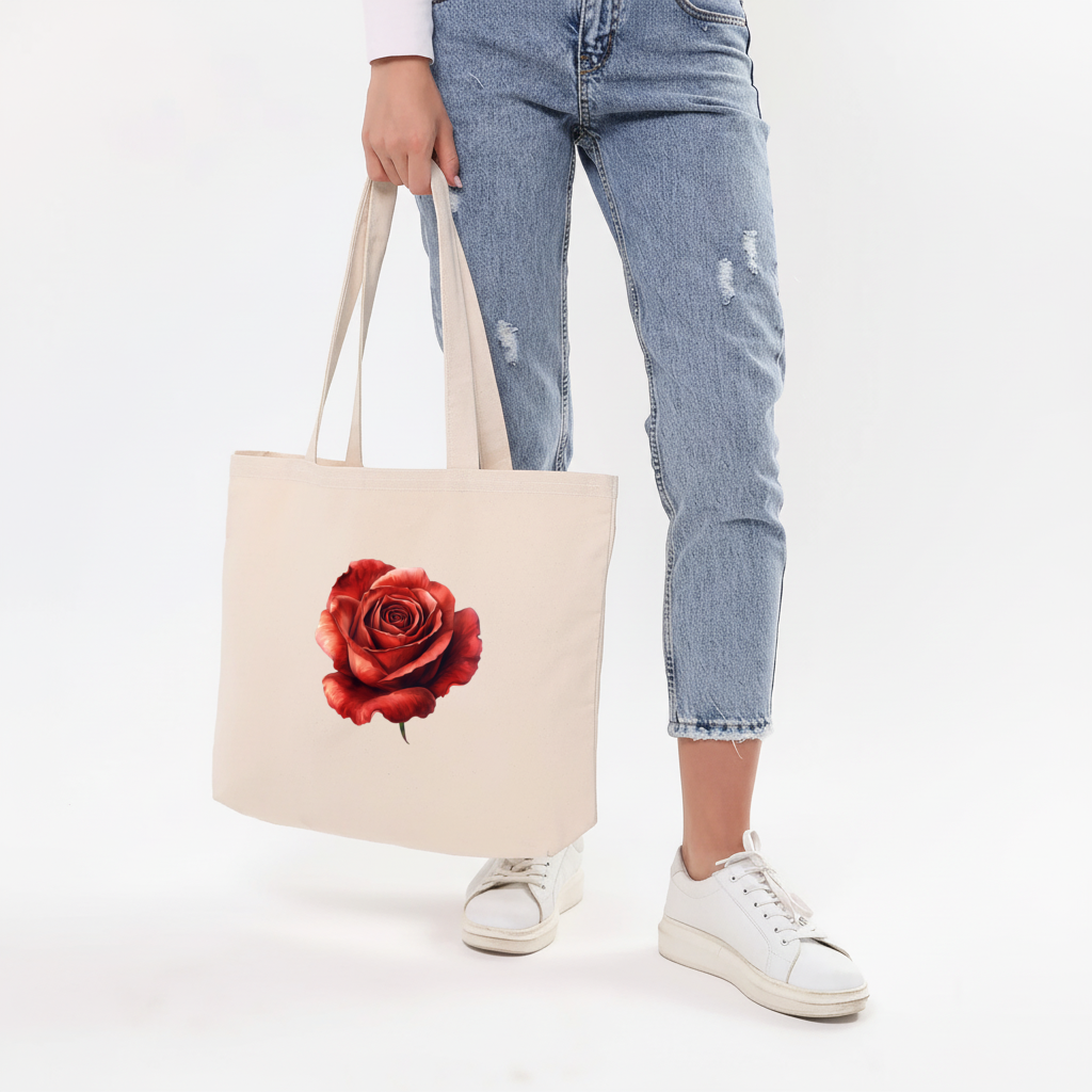 Crimson Red Rose Horizontal Canvas Tote Bag