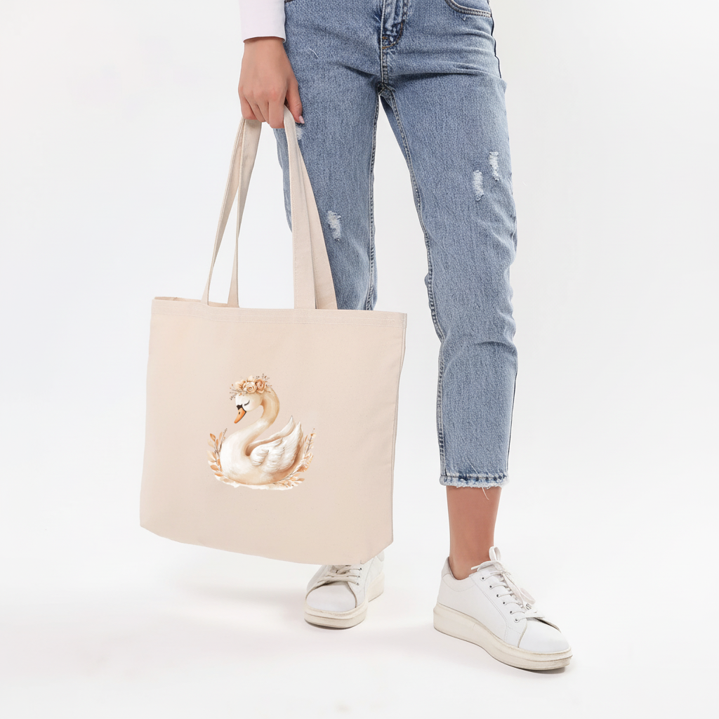 Elegant Floral Crown Boho Swan Horizontal Canvas Tote Bag