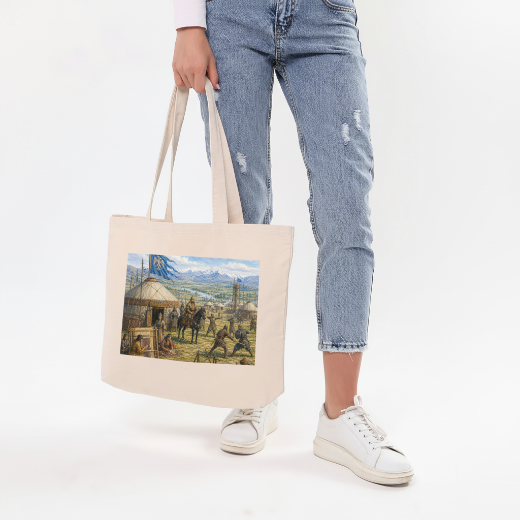Ancient Steppe Heritage Historic Turkish Camp Scene Art Horizontal Canvas Tote Bag