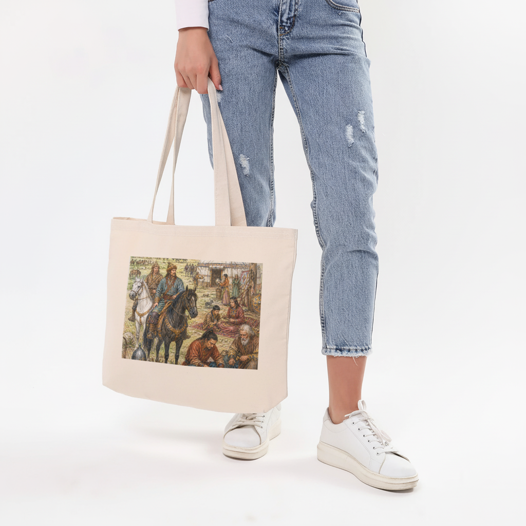 Blacksmiths of the Steppe Ancient Nomadic Camp Art Horizontal Canvas Tote Bag