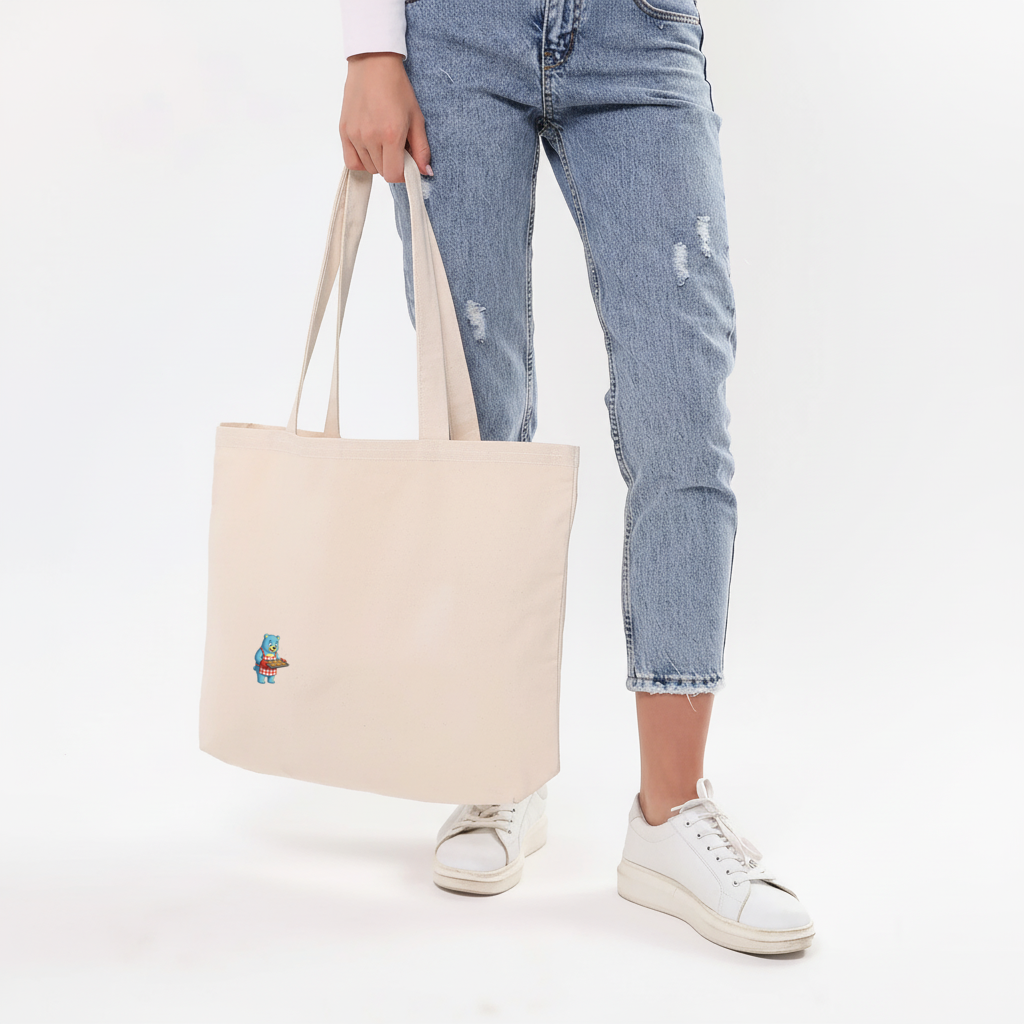 Blue Bear Pooli-Bakery-Cartoon character Horizontal Canvas Tote Bag