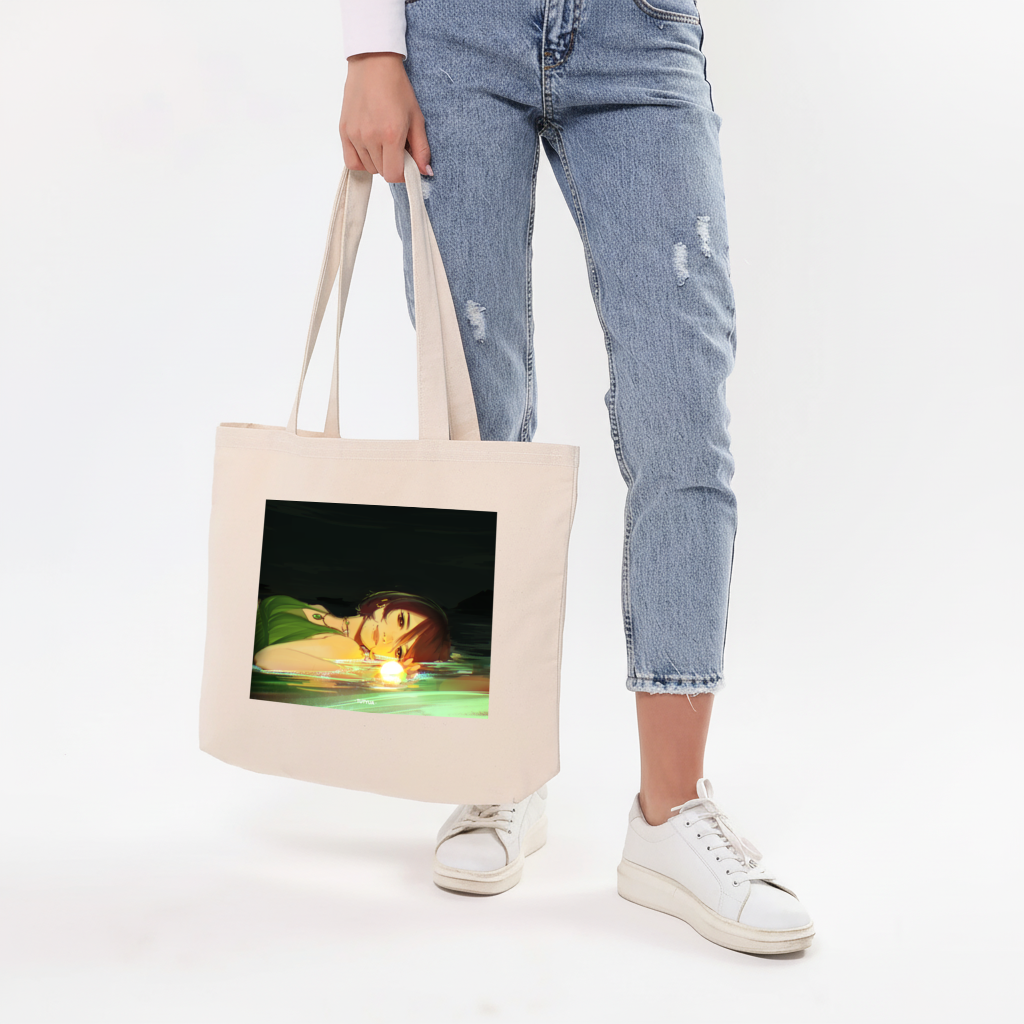 Sunset Glow Anime Girl Illustration Horizontal Canvas Tote Bag
