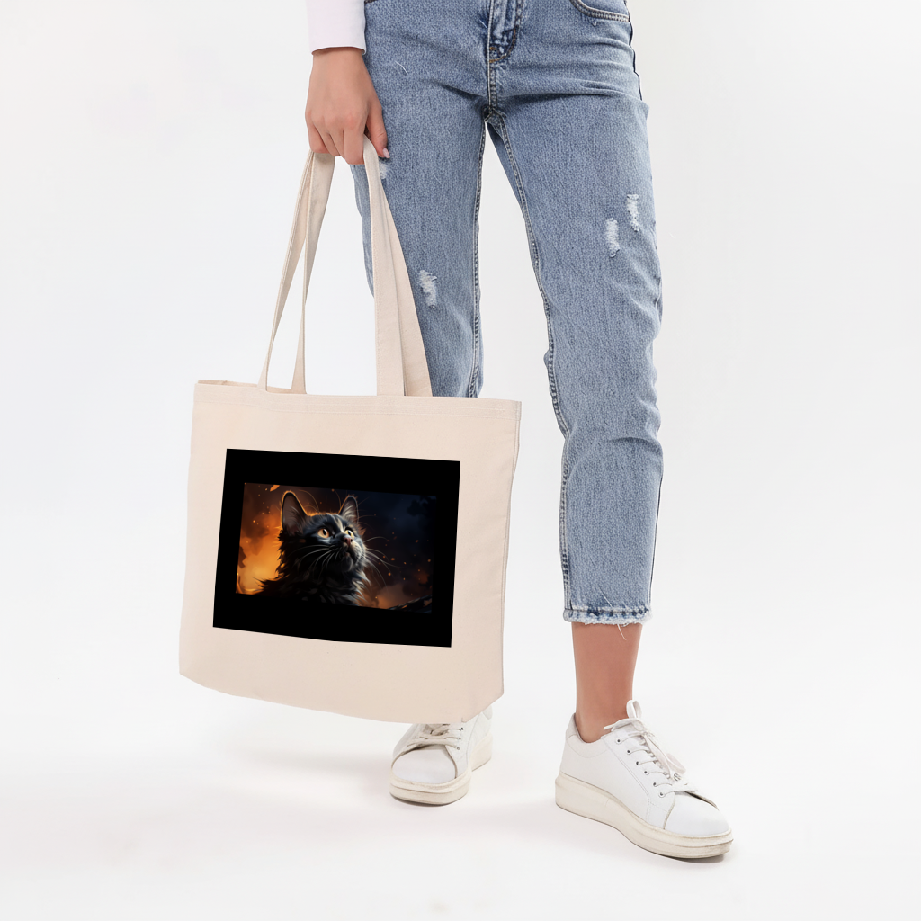 Black Cat Digital Art Horizontal Canvas Tote Bag