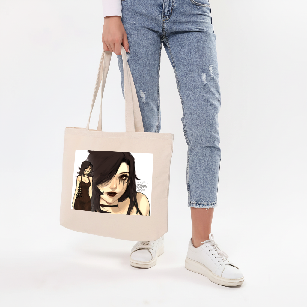 Goth Anime Girl Horizontal Canvas Tote Bag