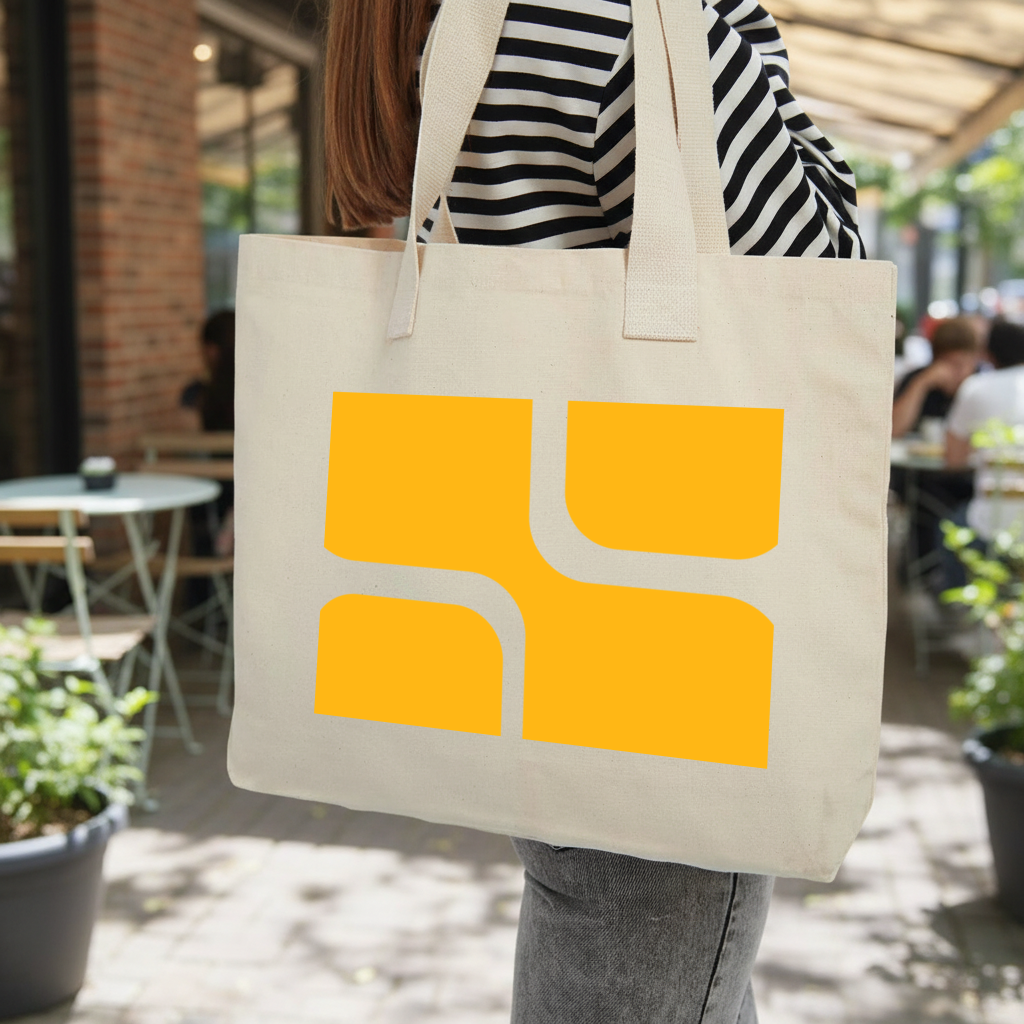 Yellow Geometric Labyrinth and Modern Abstract Pattern Inner Pocket Tote with Webbing Handle