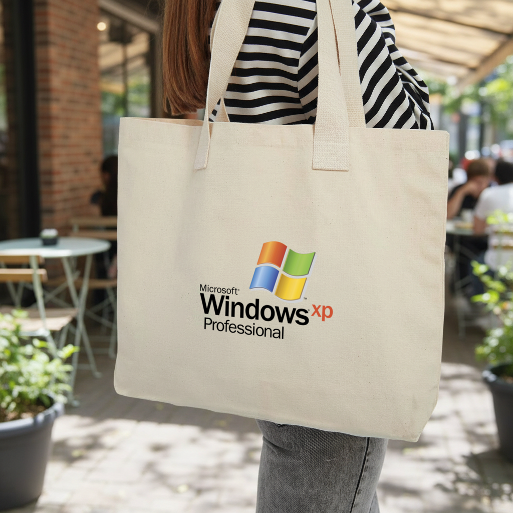 Digital Nostalgia Windows XP Iconic Logo Inner Pocket Tote with Webbing Handle