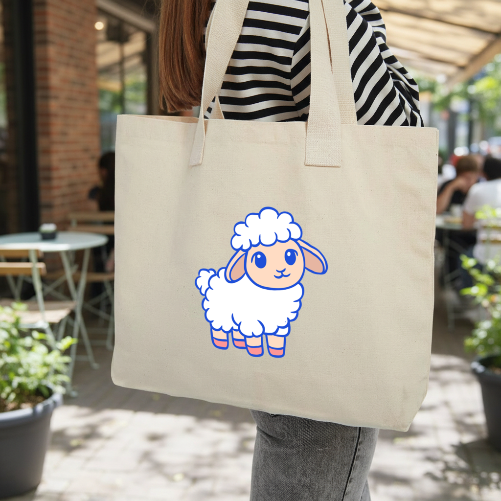 Cute Kawaii Lamb Inner Pocket Tote with Webbing Handle