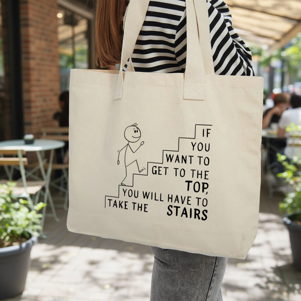 If you want to get to the top, you will have to take the stairs. Inner Pocket Tote with Webbing Handle
