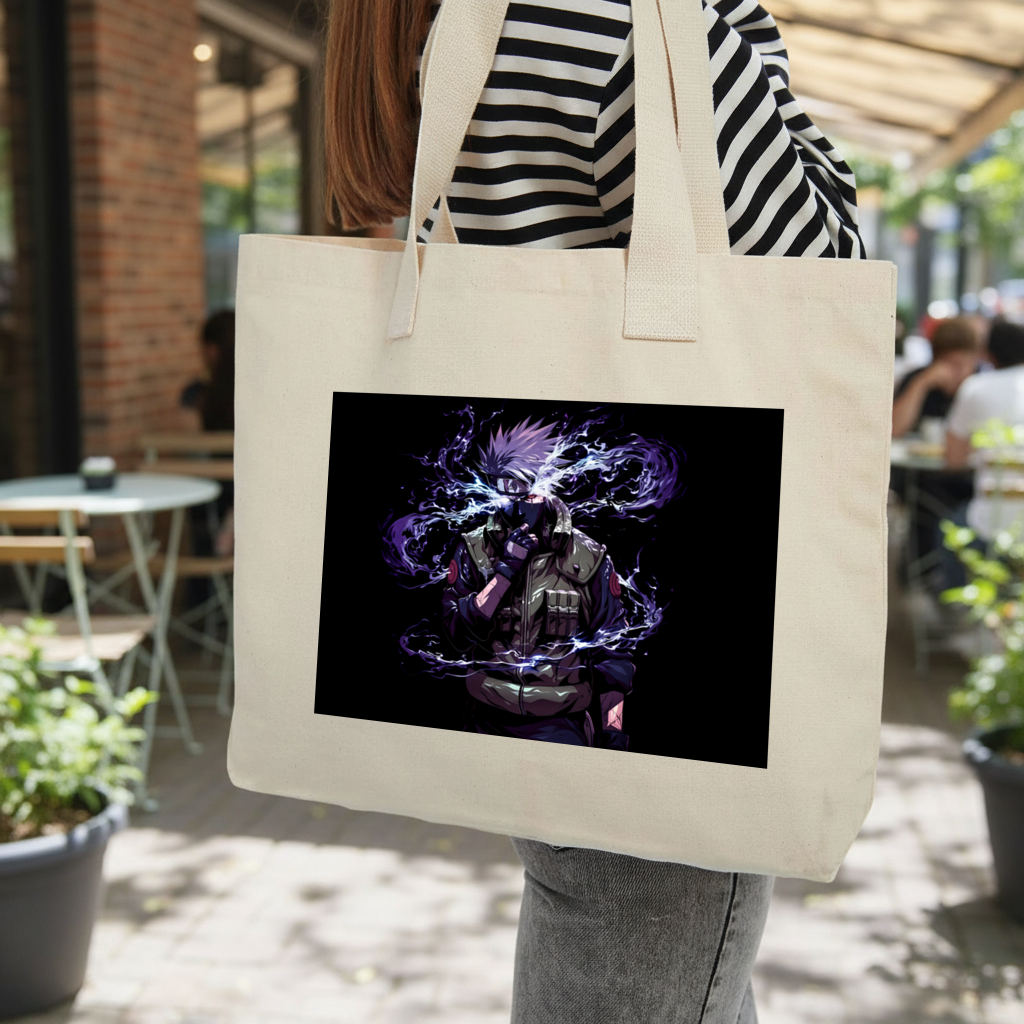 Kakashi Hatake  The Surge of Purple Lightning Inner Pocket Tote with Webbing Handle
