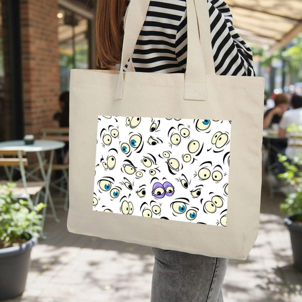 Funny Cartoon Eyes Pattern Inner Pocket Tote with Webbing Handle