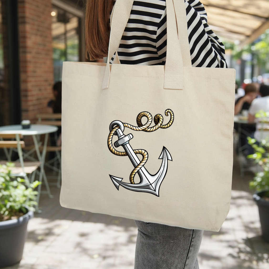 Sailor Anchor with Rope Tattoo Art Inner Pocket Tote with Webbing Handle