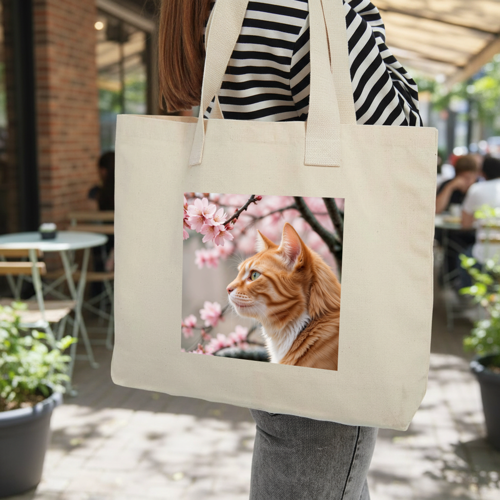 Adorable Ginger Cat Portrait Among Spring Flowers Inner Pocket Tote with Webbing Handle