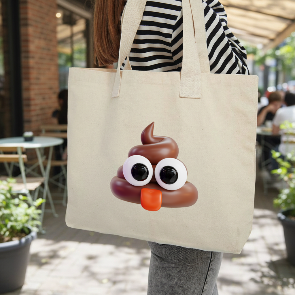 3D Silly Emoji Inner Pocket Tote with Webbing Handle
