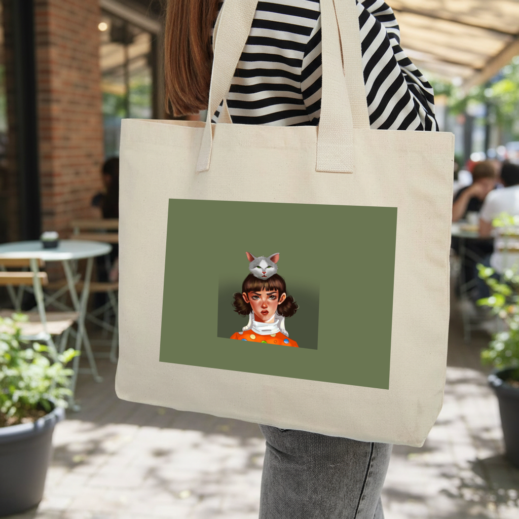 Mood Cat and I Inner Pocket Tote with Webbing Handle