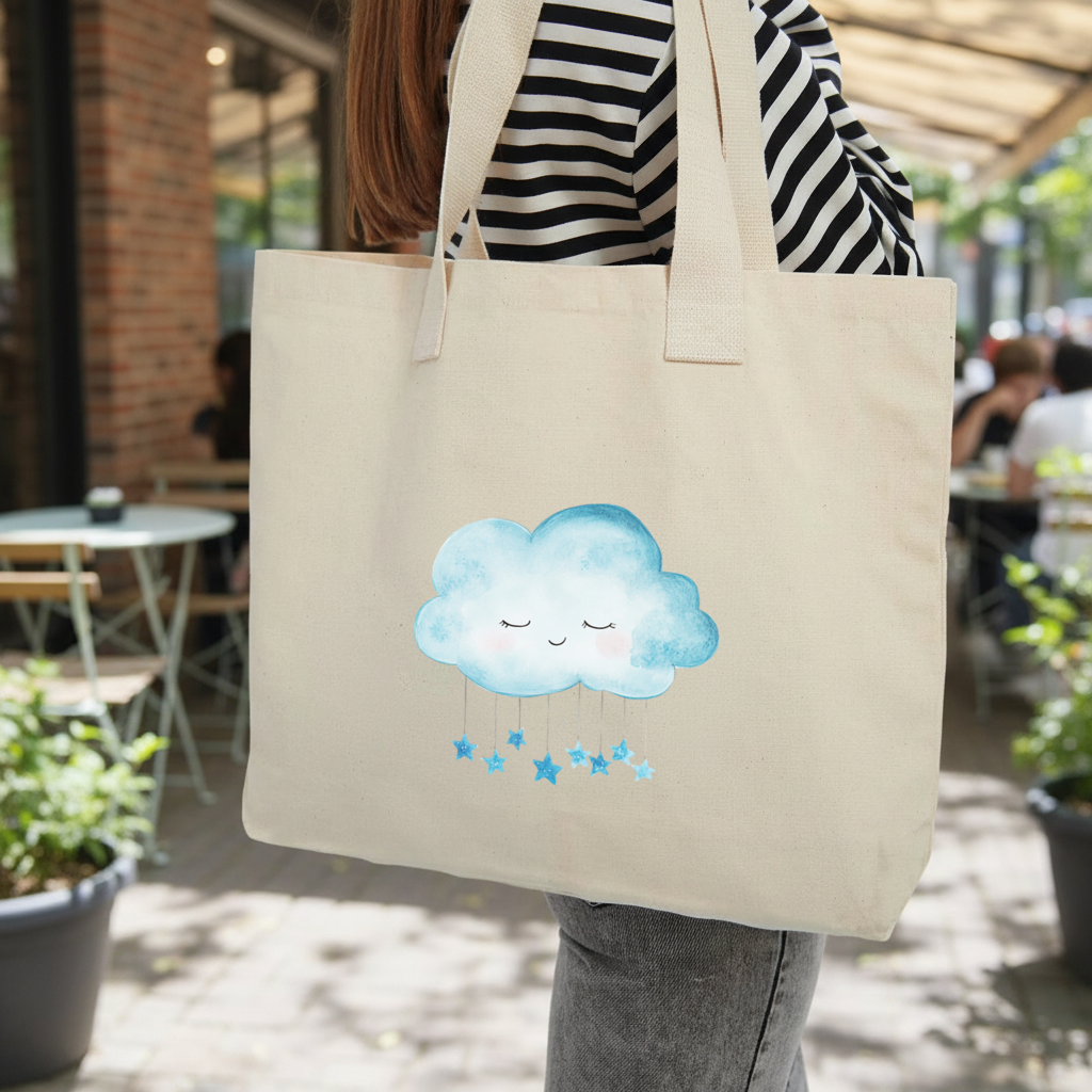 Mavi Uyuyan Bulut ve Sallanan Yıldızlar Kolon Saplı İç Cepli Çanta