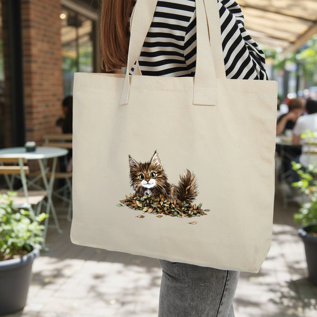 Cute Fluffy Kitten in Autumn Leaves 