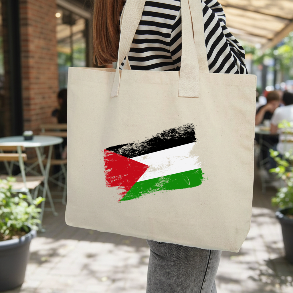 Palestine Resistance Flag Brush Stroke Inner Pocket Tote with Webbing Handle