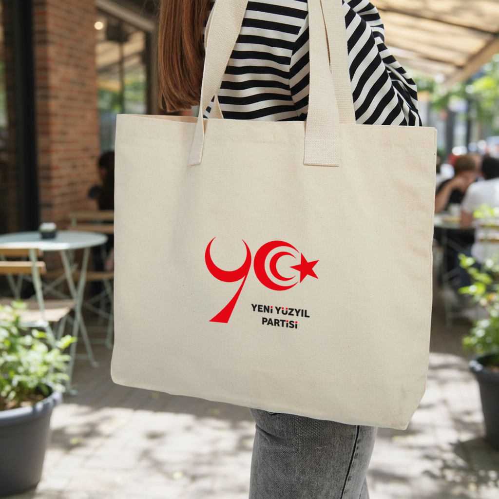 Şeffaf Zemin Üzerinde Yeni Yüzyıl Partisi Logosu Kolon Saplı İç Cepli Çanta