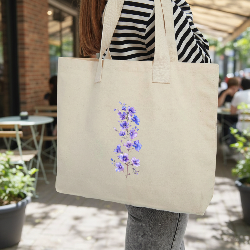 Delicate Blue Flax Wildflowers Inner Pocket Tote with Webbing Handle