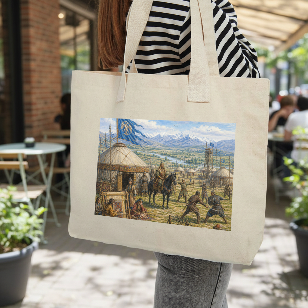Ancient Steppe Heritage Historic Turkish Camp Scene Art Inner Pocket Tote with Webbing Handle