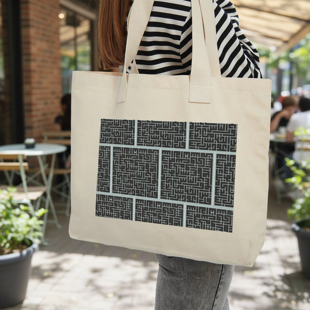 calligraphy Inner Pocket Tote with Webbing Handle