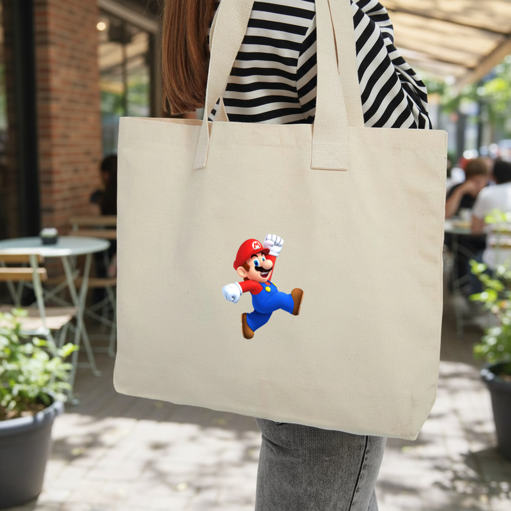 Retro Pixel Hero Design Inner Pocket Tote with Webbing Handle