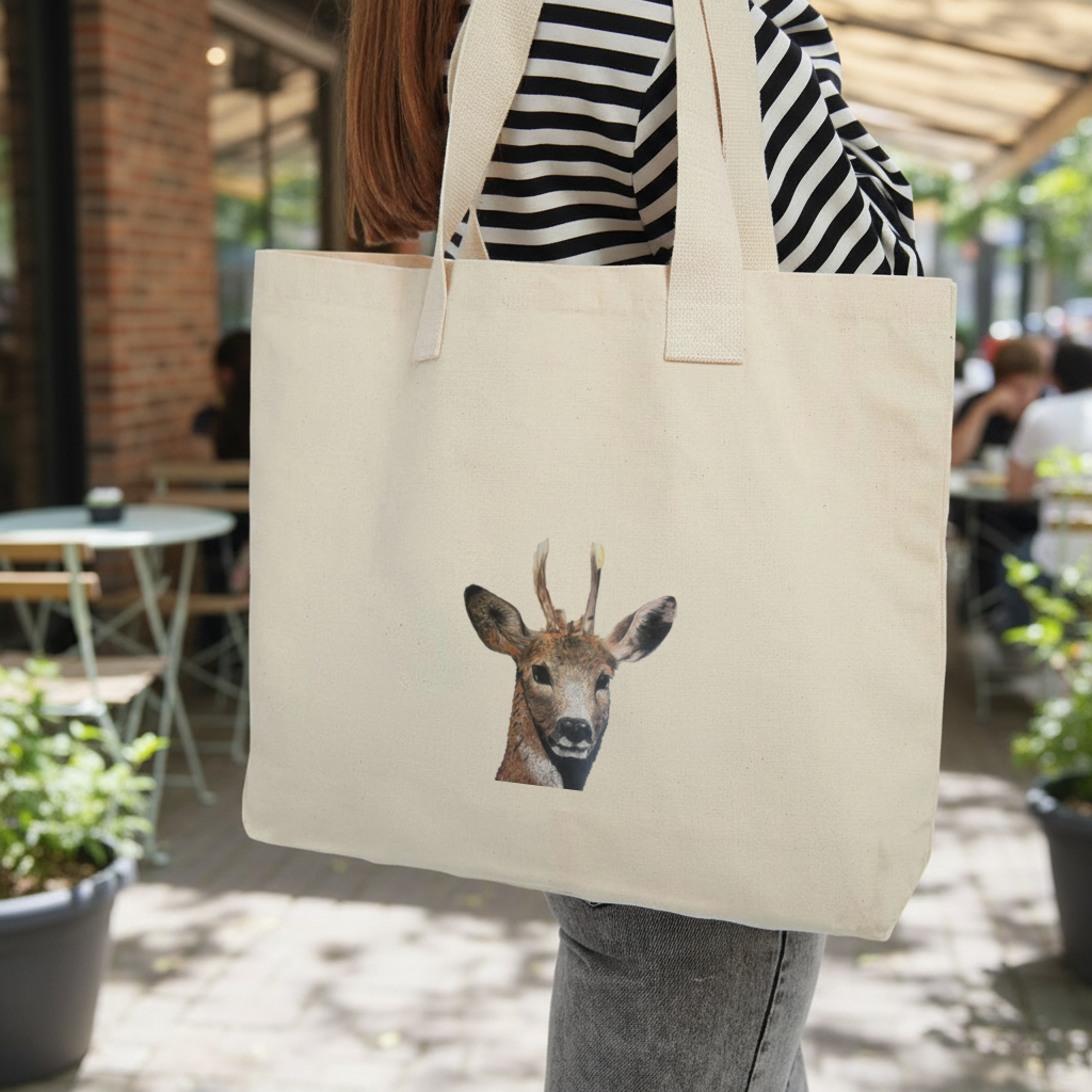 Deer colored pencil sketch Inner Pocket Tote with Webbing Handle