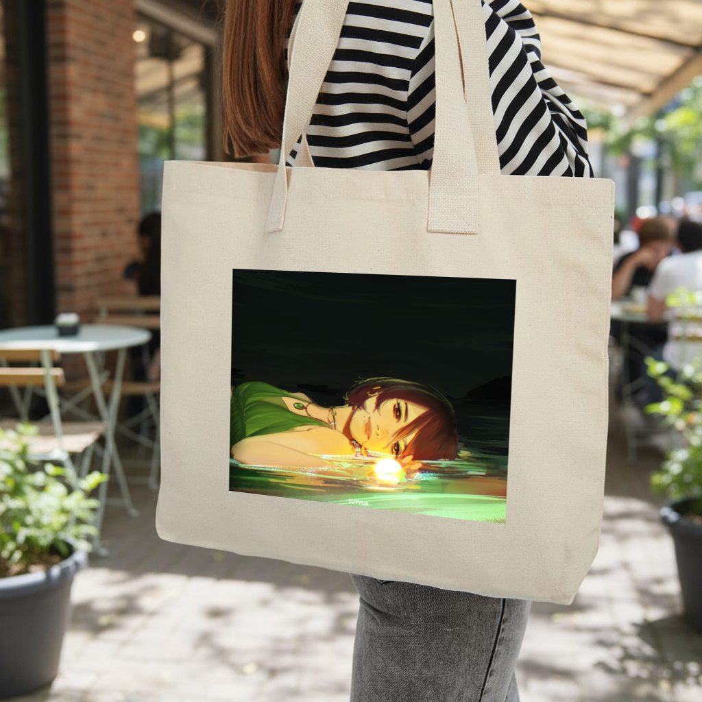 Sunset Glow Anime Girl Illustration Inner Pocket Tote with Webbing Handle