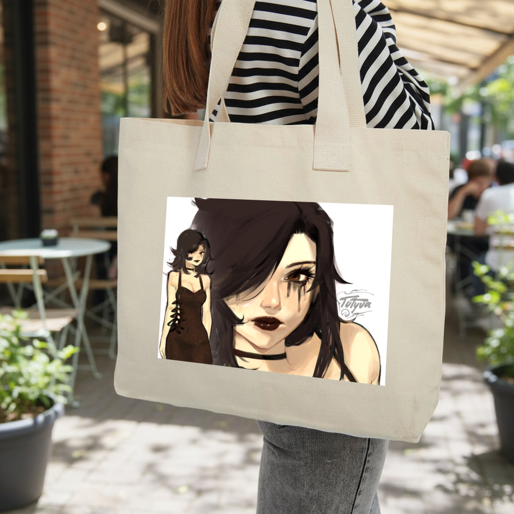 Goth Anime Girl Inner Pocket Tote with Webbing Handle